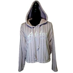 Adidas Originals Pinstripe Velvet Logo Cropped Hoodie in Lavender Size US S